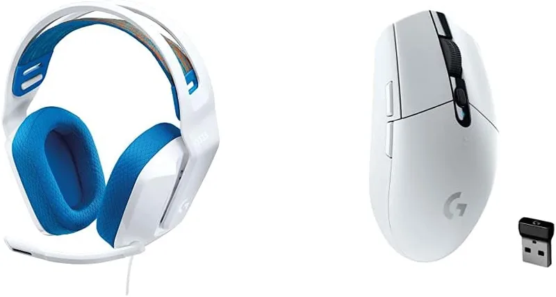 Logitech G ▫️ Auscultadores com fio para jogos Logitech G335 + Rato sem fios para jogos Logitech G305 LIGHTSPEED - Branco