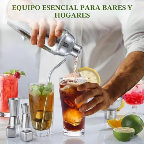 KINGROW ▫️ Conjunto de coqueteleiras kit de barman em aço inoxidável com 23 peças, incluindo suporte acrílico e folheto de receitas de cocktails, utensílios profissionais de bar para preparar bebidas, para uso doméstico e em bares 2