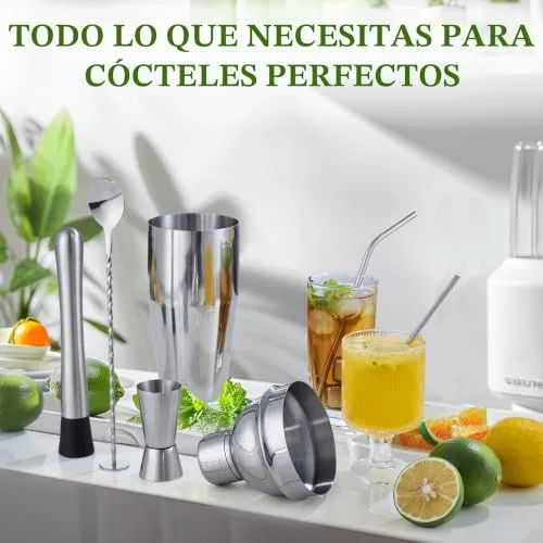 KINGROW ▫️ Conjunto de coqueteleiras kit de barman em aço inoxidável com 23 peças, incluindo suporte acrílico e folheto de receitas de cocktails, utensílios profissionais de bar para preparar bebidas, para uso doméstico e em bares 3