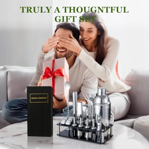 KINGROW ▫️ Conjunto de coqueteleiras kit de barman em aço inoxidável com 23 peças, incluindo suporte acrílico e folheto de receitas de cocktails, utensílios profissionais de bar para preparar bebidas, para uso doméstico e em bares 7
