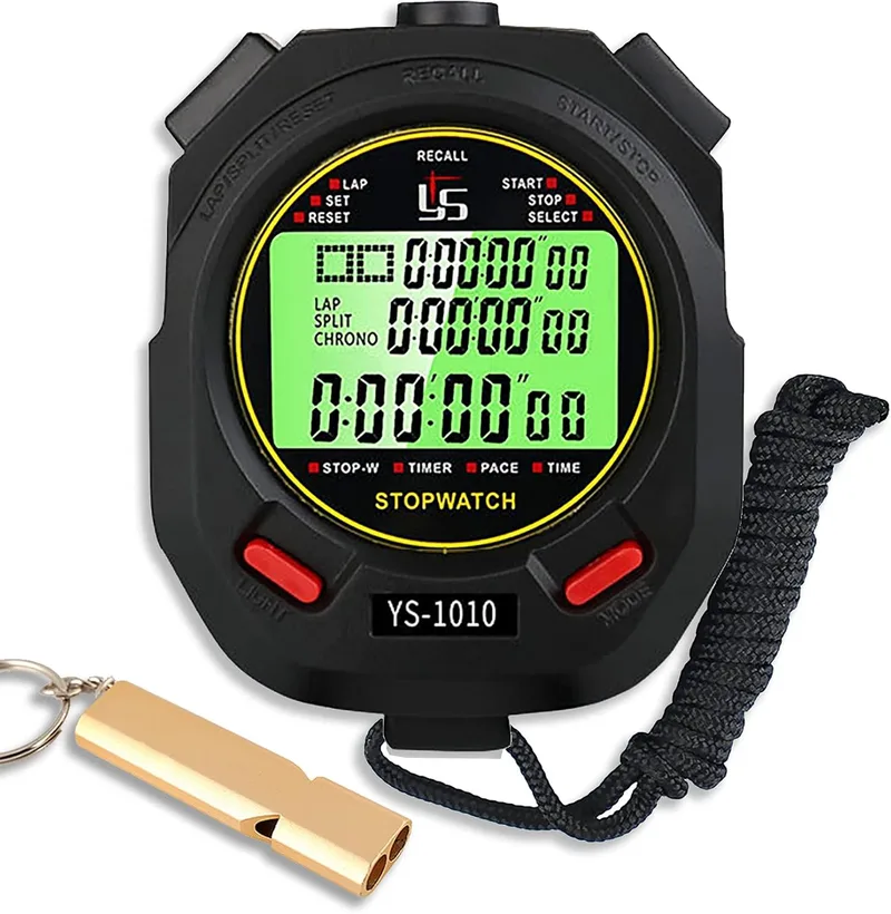SZBJSMF ▫️ Cronómetro desportivo com apito, cronómetro desportivo digital profissional com 60 memórias, função de iluminação e modo silencioso para desporto – cronómetro para futebol, basquetebol, corrida, natação, fitness e muito mais