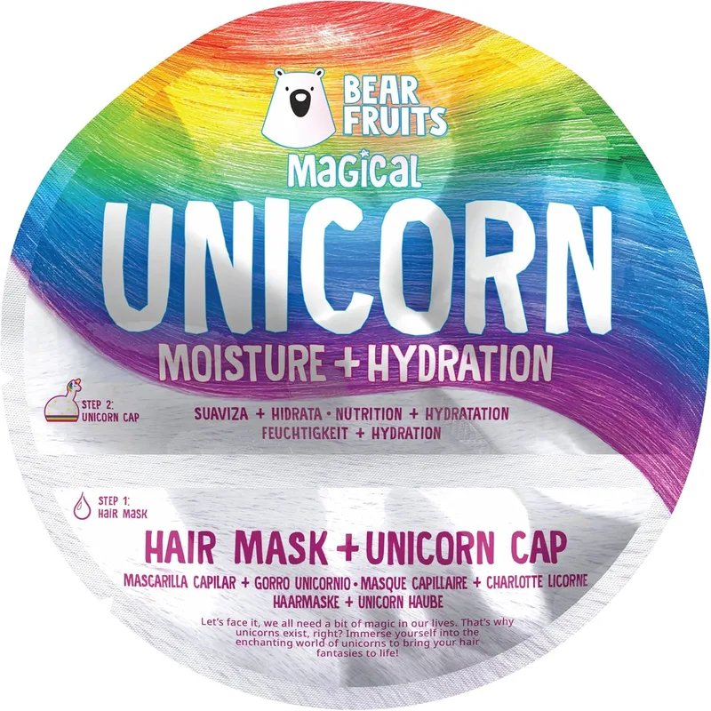 Bear Fruits ▫️ Máscara hidratante mágica para o cabelo + touca de duche com padrão de unicórnio 20 ml