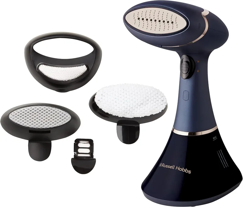 Russell Hobbs ▫️ Ferro de engomar vertical [1800 W, 32 g de produção de vapor] Steam Genie Aroma (sola de cerâmica, depósito de 200 ml, 3 acessórios, difusor de aroma, elimina rugas, engoma e reduz odores) 28041-56