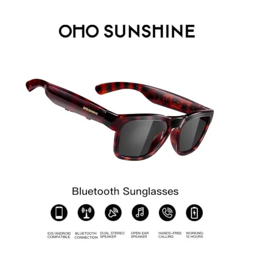OhO sunshine ▫️ Óculos de sol com áudio Bluetooth óculos desportivos leves com design aberto, 10 horas de autonomia, UV400 ANSI Z87.1, controlo por voz 2