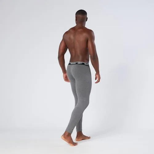 Reebok ▫️ Calções compridos Charcoal para homem, camada base elástica de algodão, roupa interior térmica com cintura da marca 5