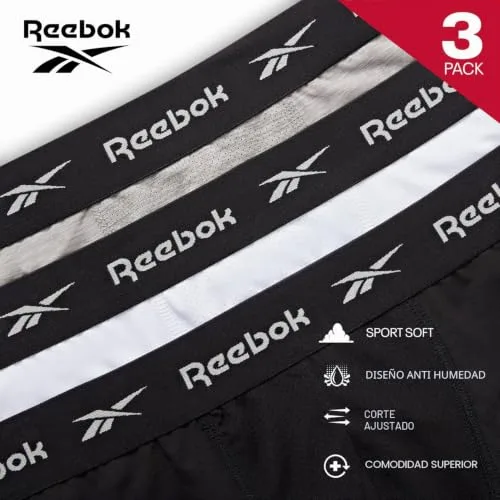 Reebok ▫️ Hogan - Cuecas desportivas respiráveis para homem (3 unidades), cores: preto, branco, cinzento mesclado, preto, tamanho XL para homem (conjunto de 3) 5