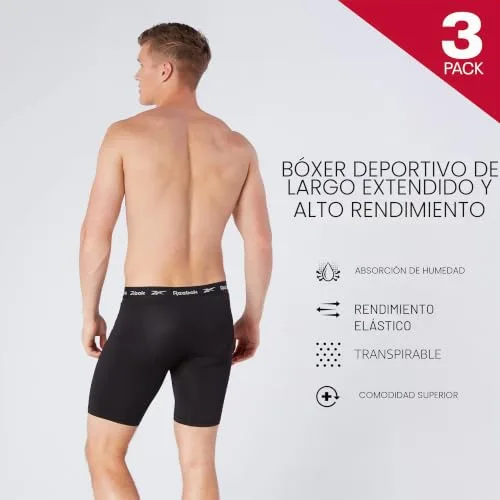 Reebok ▫️ Hogan - Cuecas desportivas respiráveis para homem (3 unidades), cores: preto, branco, cinzento mesclado, preto, tamanho XL para homem (conjunto de 3) 6