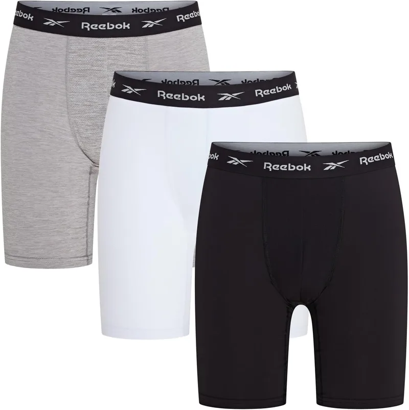 Reebok ▫️ Hogan - Cuecas desportivas respiráveis para homem (3 unidades), cores: preto, branco, cinzento mesclado, preto, tamanho XL para homem (conjunto de 3)