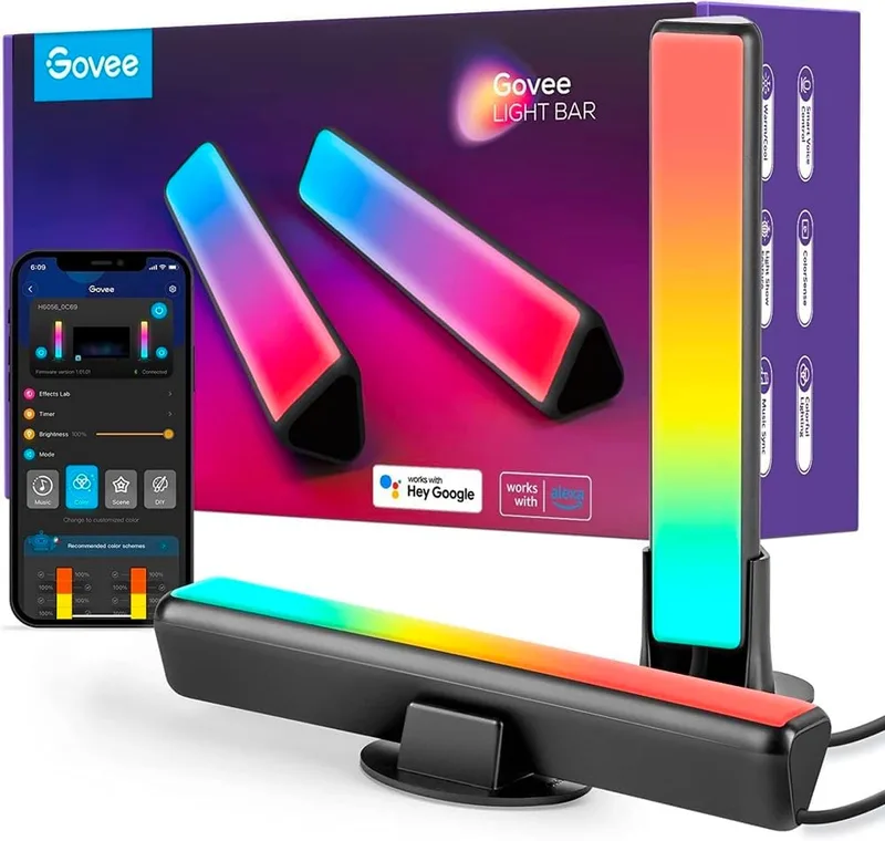 Govee ▫️ Barras de luz retroiluminação de TV RGBICWW, compatível com Alexa e Google Assistant, regulável com 16 milhões de cores para quartos e decoração de jogos