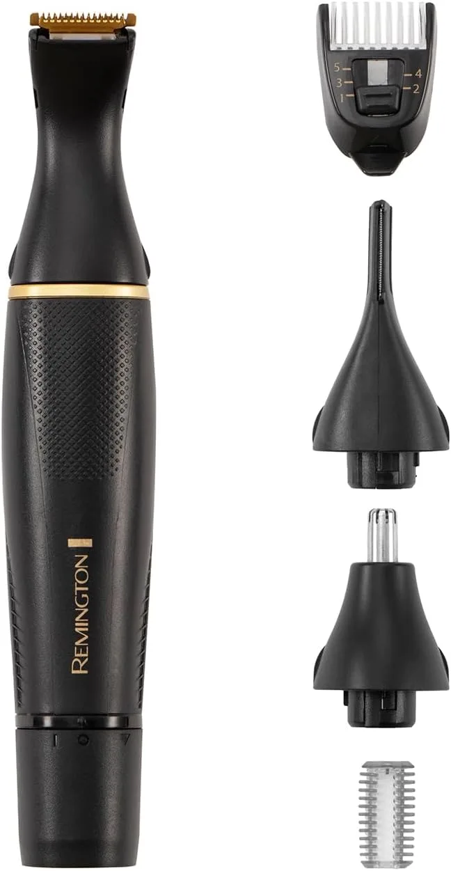 Remington ▫️ Kit de detalhe T-Series para corte de pêlos do nariz e das orelhas, aparador de pêlos do nariz, das orelhas, das sobrancelhas e da barba, aparador vertical e rotativo, 2 pentes, lâmina de precisão e pente ajustável - NE7000