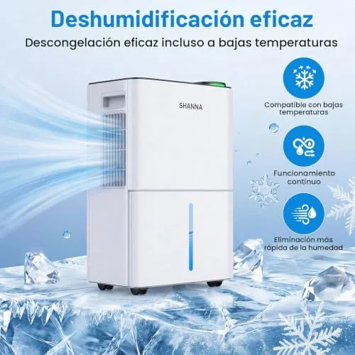 SHANNA ▫️ Desumidificador de 15 L para uso doméstico, até 40 m², com desligamento automático. Ideal para casas de banho, quartos e caves. Refrigerante R290. Substituição gratuita no prazo de 1 ano e garantia de 10 anos. 2