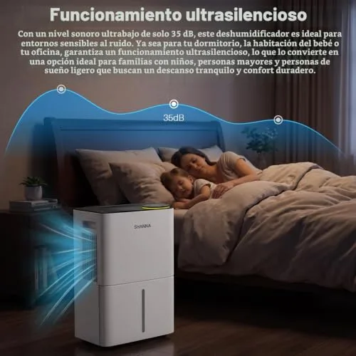 SHANNA ▫️ Desumidificador de 15 L para uso doméstico, até 40 m², com desligamento automático. Ideal para casas de banho, quartos e caves. Refrigerante R290. Substituição gratuita no prazo de 1 ano e garantia de 10 anos. 5