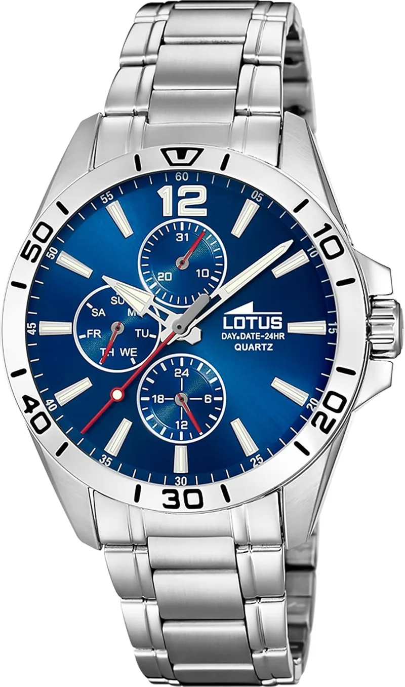 LOTUS ▫️ Relógio analógico para homem em aço inoxidável 316L prateado - Mecanismo de quartzo - Vidro mineral de alta resistência - Resistente à água até 5 ATM - Multifunções 18812 Trendy