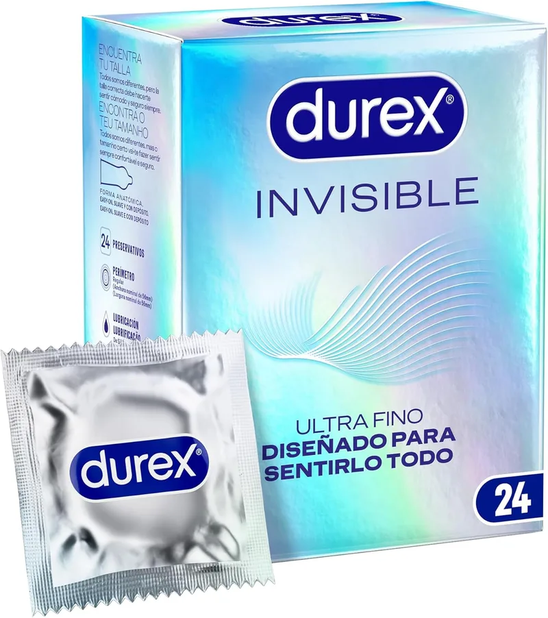 Durex ▫️ Preservativos Invisíveis, Ultra Fino, Extra Sensível, Embalagem 24 preservativos