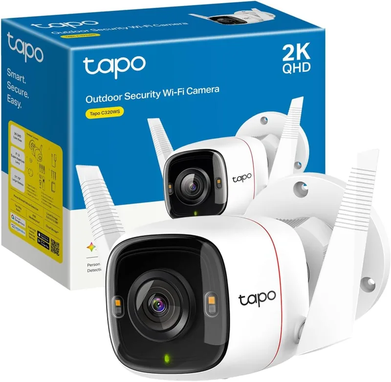 Tapo ▫️ C320WS - Câmara de vigilância Wi-Fi para interior e exterior, resolução 2K QHD 4MP, visão nocturna a cores, notificações em tempo real, à prova de água IP66