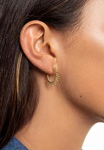 SINGULARU ▫️ Brincos Pebbles Sun - Brincos em latão com acabamento banhado a ouro de 18 quilates ou ródio - Brincos de argola com fecho de porca de pressão - Joias para mulher 2