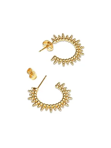 SINGULARU ▫️ Brincos Pebbles Sun - Brincos em latão com acabamento banhado a ouro de 18 quilates ou ródio - Brincos de argola com fecho de porca de pressão - Joias para mulher 3
