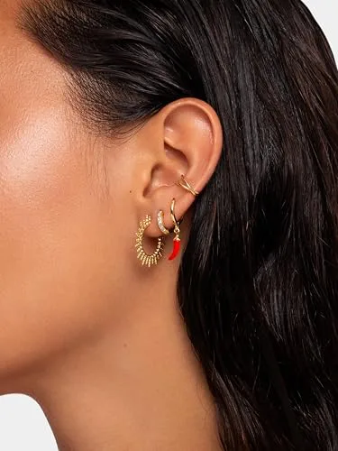 SINGULARU ▫️ Brincos Pebbles Sun - Brincos em latão com acabamento banhado a ouro de 18 quilates ou ródio - Brincos de argola com fecho de porca de pressão - Joias para mulher 5