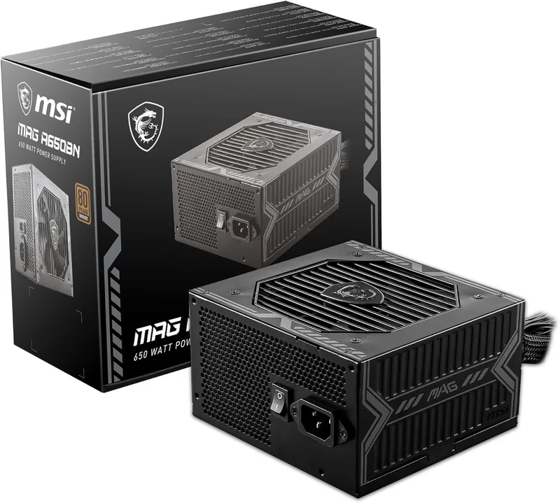 MSI ▫️ mag A650BN - Fonte de alimentação para jogos: 80 Plus Bronze, 650 watts, 12 V de trilho único, circuito CC-CC, ventoinha de 120 mm