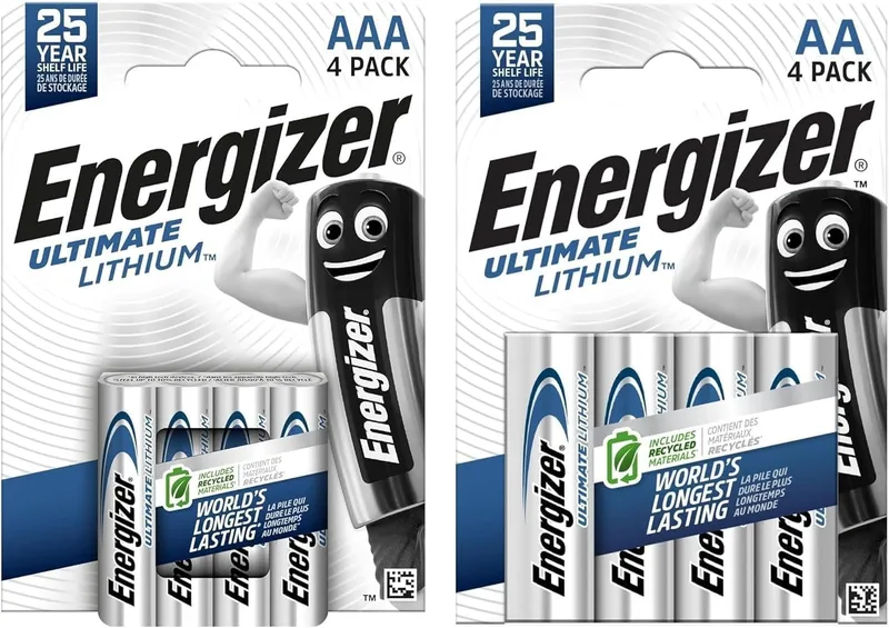Energizer ▫️ Pilhas Ultimate Lithium AA + AAA (Embalagem de 8) - Uma das pilhas AA com maior autonomia do mundo - para dispositivos de elevado consumo - Embalagem 100% reciclável - 25 anos de vida útil