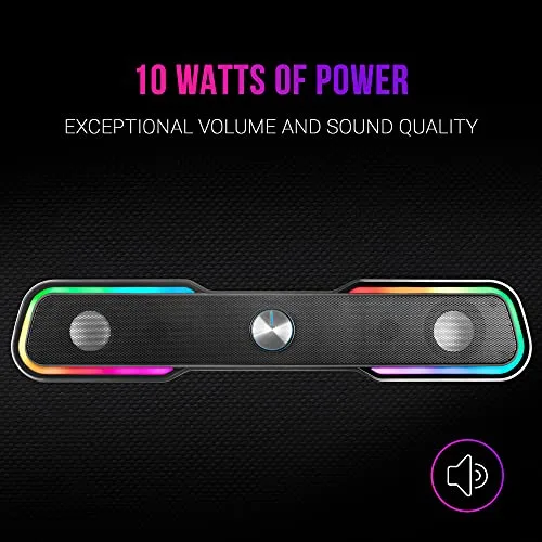 Mars Gaming ▫️ MSBX, Barra de som para jogos de 10 W, iluminação RGB dinâmica, processador de som DSP, Bluetooth 5.0 + tomada, som espacial multinível, preto 2
