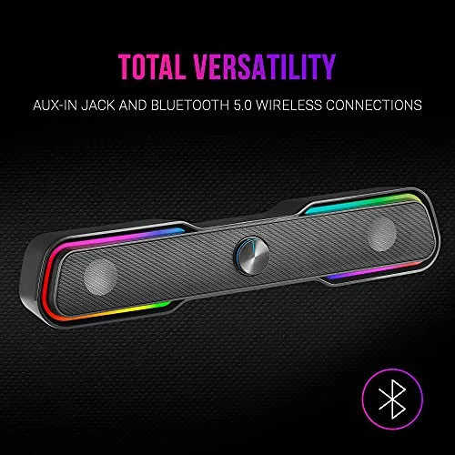 Mars Gaming ▫️ MSBX, Barra de som para jogos de 10 W, iluminação RGB dinâmica, processador de som DSP, Bluetooth 5.0 + tomada, som espacial multinível, preto 5