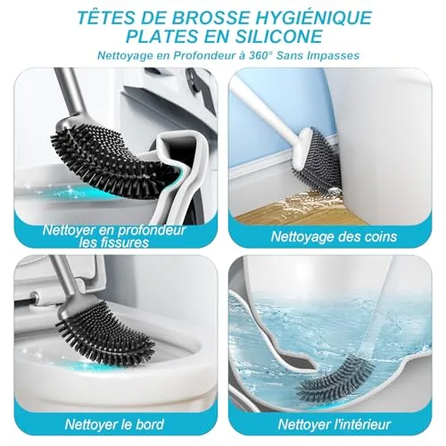 Sellemer ▫️ Escova de Sanita, Escova de Banheira em Silicone para Parede/Chão com Suporte Ventilado de Secagem Rápida, Escova de Sanita em Silicone para Limpeza Profunda do Sanita da Casa de Banho (Prateada) 5