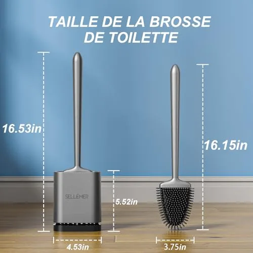Sellemer ▫️ Escova de Sanita, Escova de Banheira em Silicone para Parede/Chão com Suporte Ventilado de Secagem Rápida, Escova de Sanita em Silicone para Limpeza Profunda do Sanita da Casa de Banho (Prateada) 7