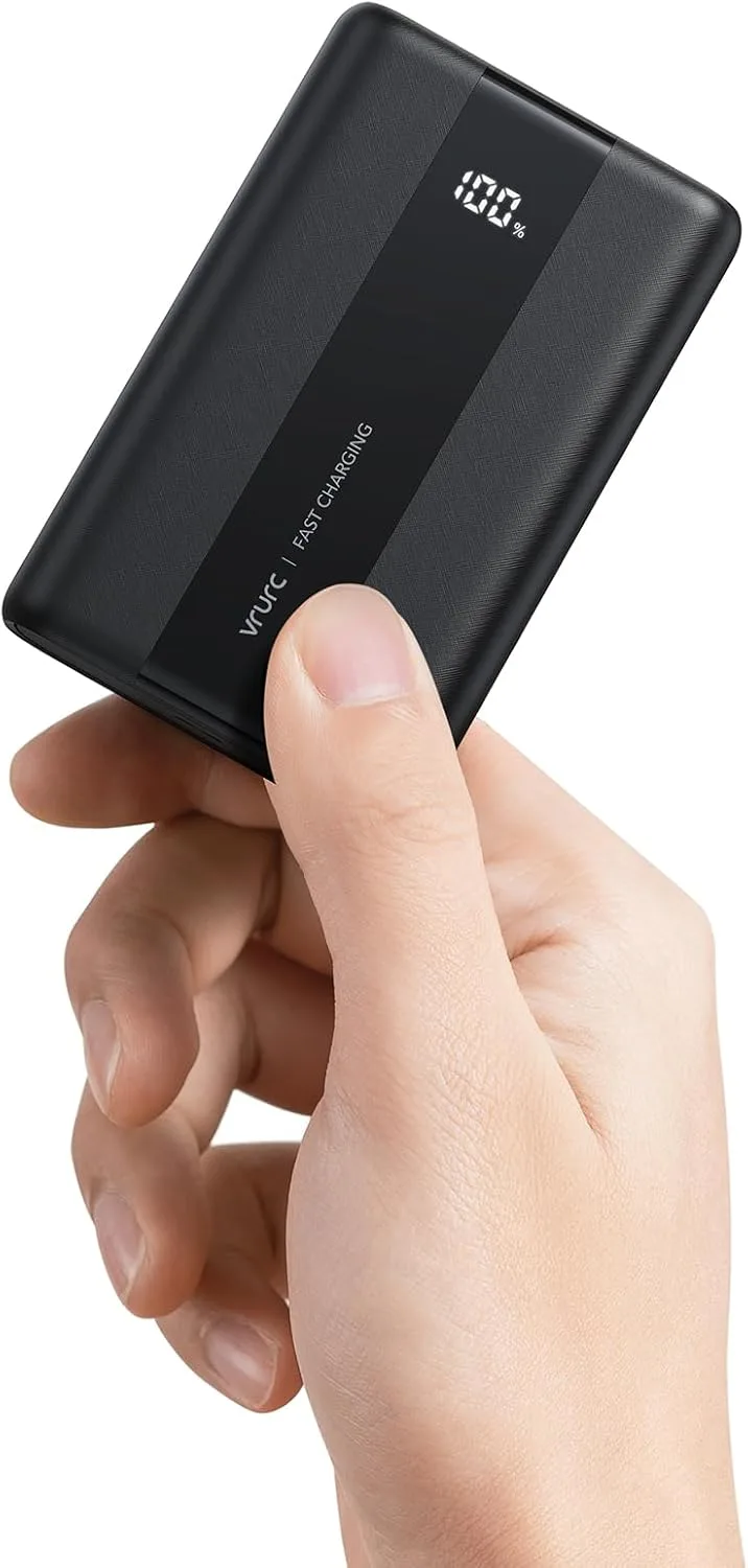 VRURC ▫️ Power Bank Mini Bateria Externa de 22,5 W e 20 000 mAh com Carregamento Rápido, Entrada/Saída USB-C, com 3 Entradas e 4 Saídas, Carregador Portátil de Carregamento Rápido Compatível com iPhone 17, 16, 15 Pro MAX/iPad/Xiaomi
