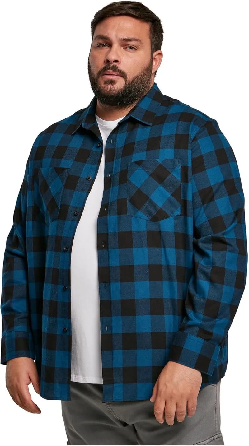 Urban Classics ▫️ Camisa de flanela xadrez preta e branca de ajuste regular para homem
