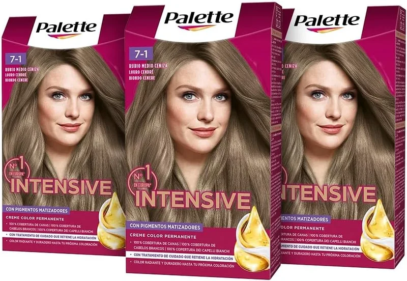 Schwarzkopf ▫️ Palette Intensive Creme Color 7-1 Loiro Médio Cinza, tintura permanente com óleo de macadâmia e amêndoas, cobre 100% dos cabelos brancos e das raízes, para um cabelo radiante, Embalagem de 3