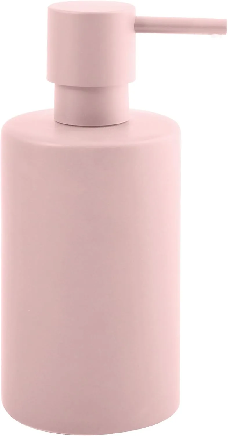 Spirella ▫️ Dispensador de sabonete tubular - com bomba de aço inoxidável - Dispensador de sabonete líquido - Porcelana - 300 ML - Resistente e durável - Rosa mate
