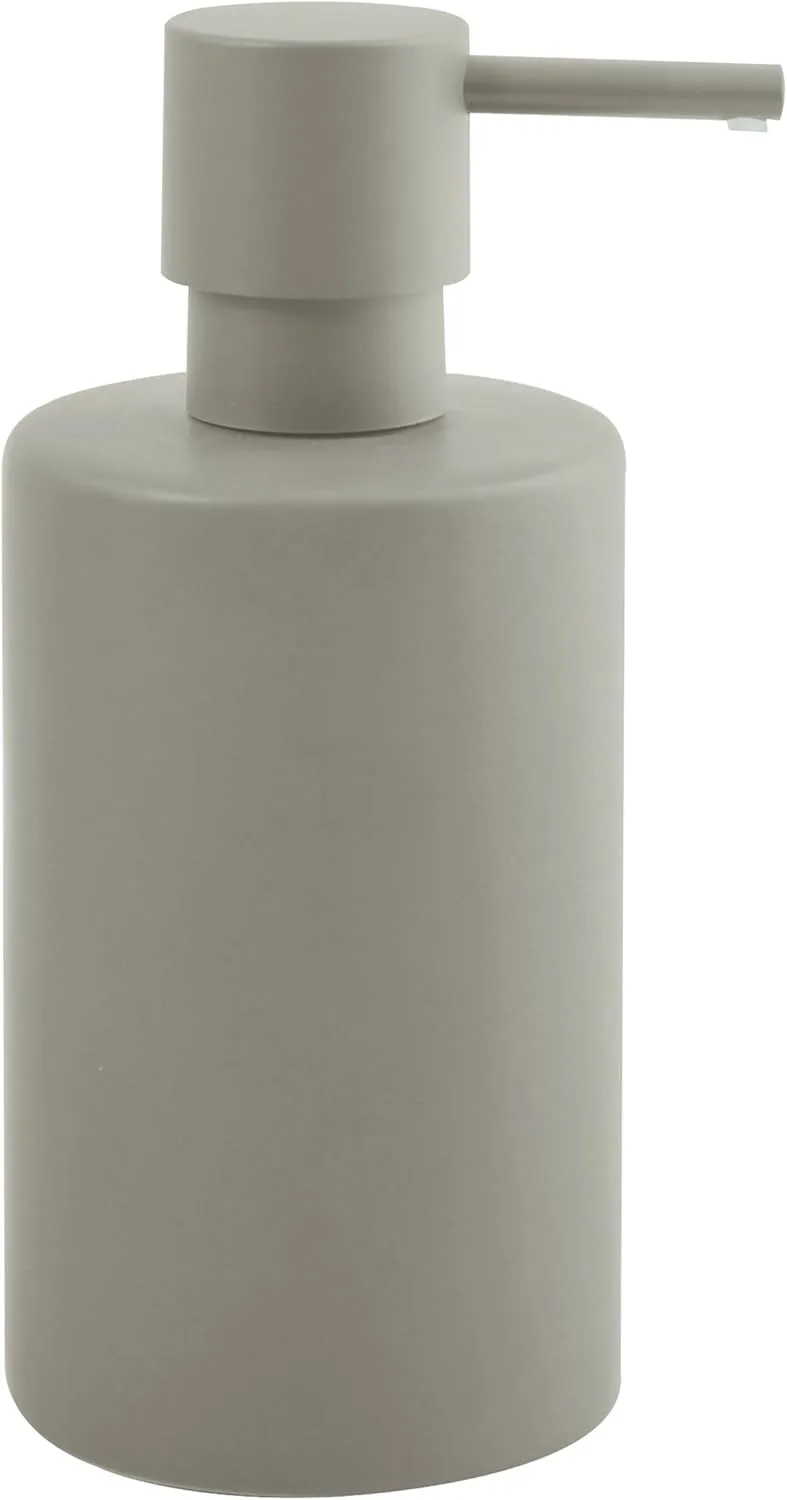 Spirella ▫️ Dispensador de sabonete tubular - com bomba de aço inoxidável - Dispensador de sabonete líquido - Porcelana - 300 ML - Resistente e durável - Cor Taupe mate