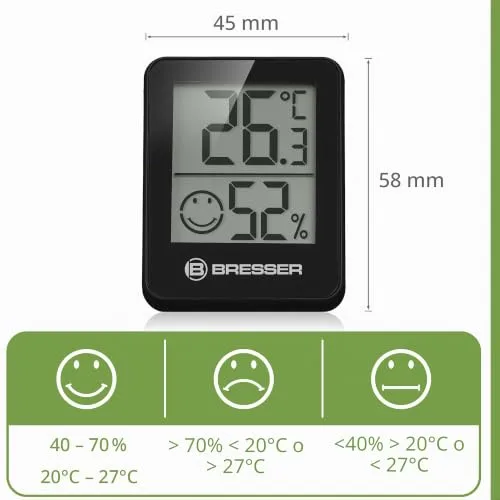 Bresser ▫️ Conjunto de 6 indicadores termohigrométricos Temeo Hygro, para colocar em pé ou fixar na parede, com indicador do clima ambiente, pretos 3