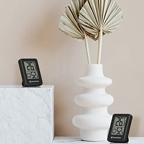 Bresser ▫️ Conjunto de 6 indicadores termohigrométricos Temeo Hygro, para colocar em pé ou fixar na parede, com indicador do clima ambiente, pretos 6