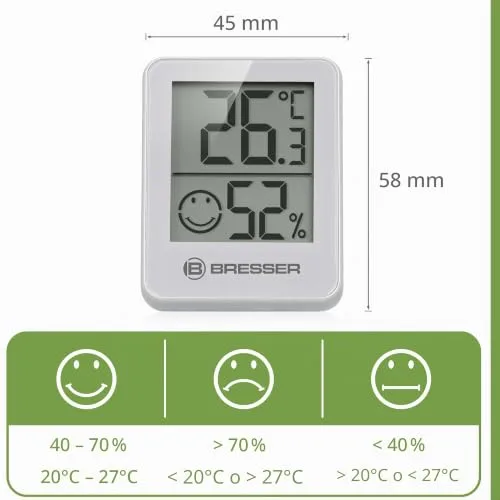 Bresser ▫️ Temeo Termómetro, higrómetro, conjunto de 6 higrómetros para colocar em pé ou na parede, com indicador de temperatura interior, branco 3