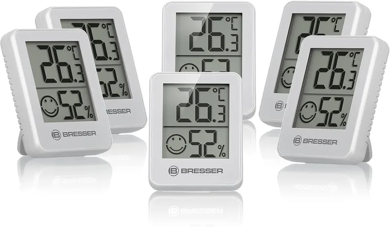 Bresser ▫️ Temeo Termómetro, higrómetro, conjunto de 6 higrómetros para colocar em pé ou na parede, com indicador de temperatura interior, branco