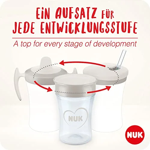 NUK ▫️ Conjunto para aprender a beber com treino, para principiantes (a partir dos 6 meses), copo mágico de 360° (a partir dos 8 meses) e caneca de ação para crianças pequenas (a partir dos 12 meses), 230 ml, sem BPA, gato amarelo 2