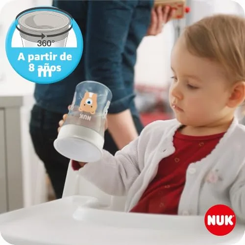 NUK ▫️ Conjunto para aprender a beber com treino, para principiantes (a partir dos 6 meses), copo mágico de 360° (a partir dos 8 meses) e caneca de ação para crianças pequenas (a partir dos 12 meses), 230 ml, sem BPA, gato amarelo 4