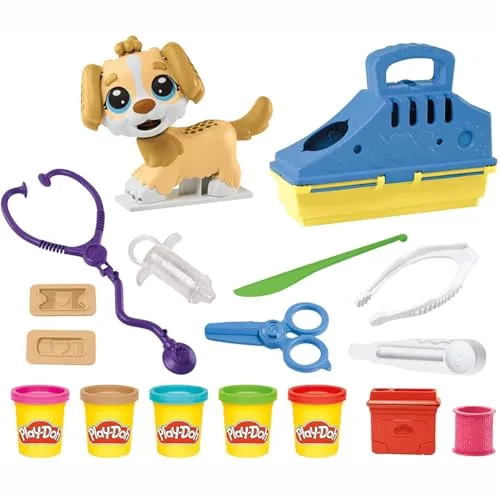 Play-Doh ▫️ Kit Veterinário - Conjunto com cachorrinho de brincar, transportadora, 10 ferramentas, 5 cores 4
