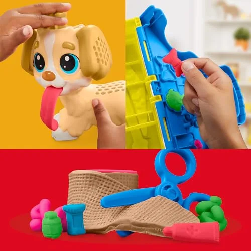 Play-Doh ▫️ Kit Veterinário - Conjunto com cachorrinho de brincar, transportadora, 10 ferramentas, 5 cores 5