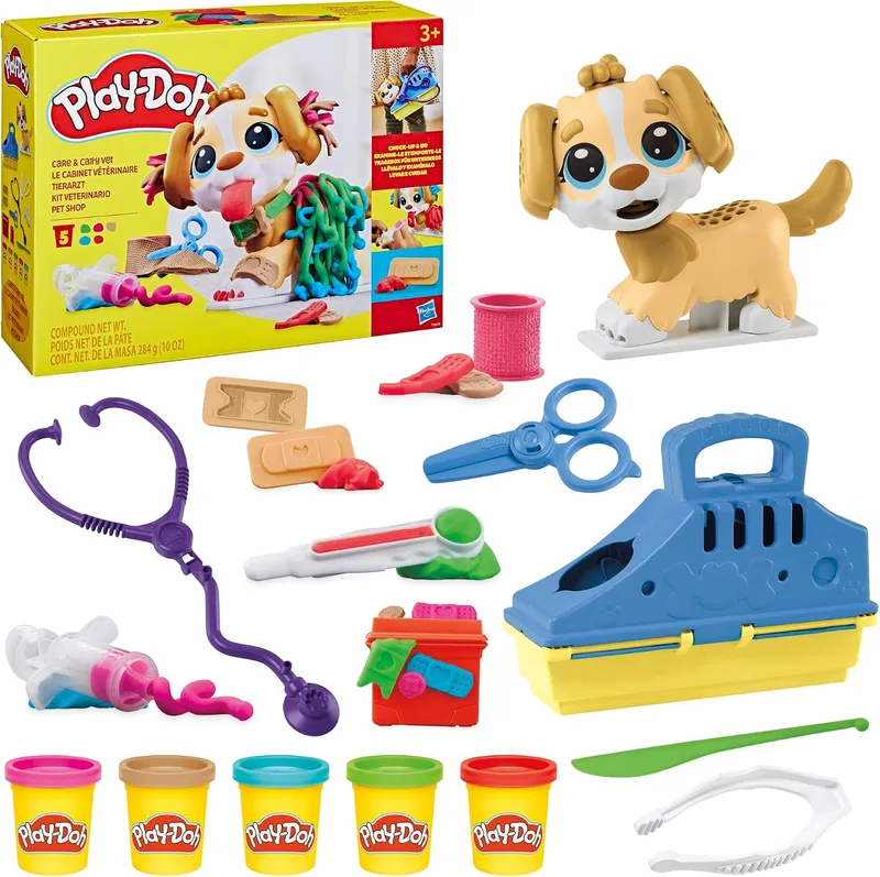 Play-Doh ▫️ Kit Veterinário - Conjunto com cachorrinho de brincar, transportadora, 10 ferramentas, 5 cores