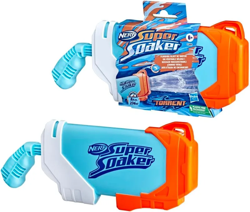 Super Soaker ▫️ Nerf Torrent Water Blaster, bombeia e dispara um jato gigante de água, batalhas de água ao ar livre, multicolorido, tamanho único, F3889