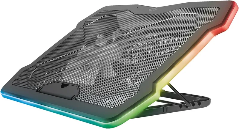 GXTrust ▫️ Trust Gaming GXT 1126 Aura - Base de refrigeração com iluminação multicolorida para computadores portáteis até 17,3 polegadas, suporte para portátil, velocidade ajustável, modo silencioso - Preto