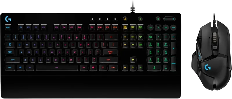Logitech G ▫️ G502 HERO – Rato com fio e G213, teclado RGB para jogos, botões programáveis, pesos ajustáveis, teclado retroiluminado ajustável, para PC/portáteis, disposição QWERTY ES, preto