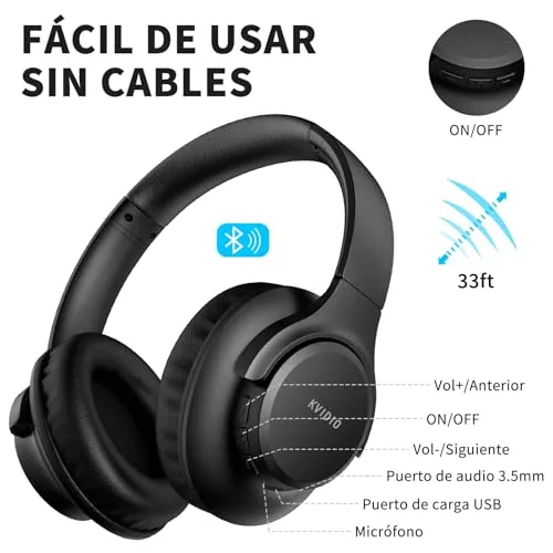 KVIDIO ▫️ Auscultadores sem fios Bluetooth com arnês, 65 horas de autonomia e som Hi-Fi 4