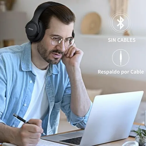 KVIDIO ▫️ Auscultadores sem fios Bluetooth com arnês, 65 horas de autonomia e som Hi-Fi 6