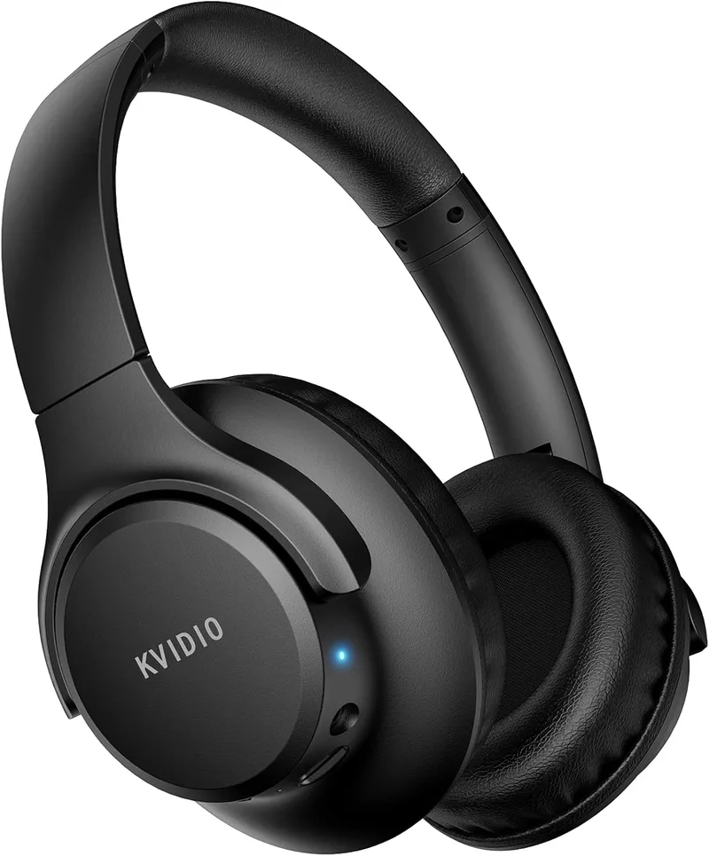 KVIDIO ▫️ Auscultadores supra-aurais sem fios, 65 horas de reprodução Auscultadores Bluetooth, Auscultadores leves e dobráveis com microfone, graves profundos (preto)
