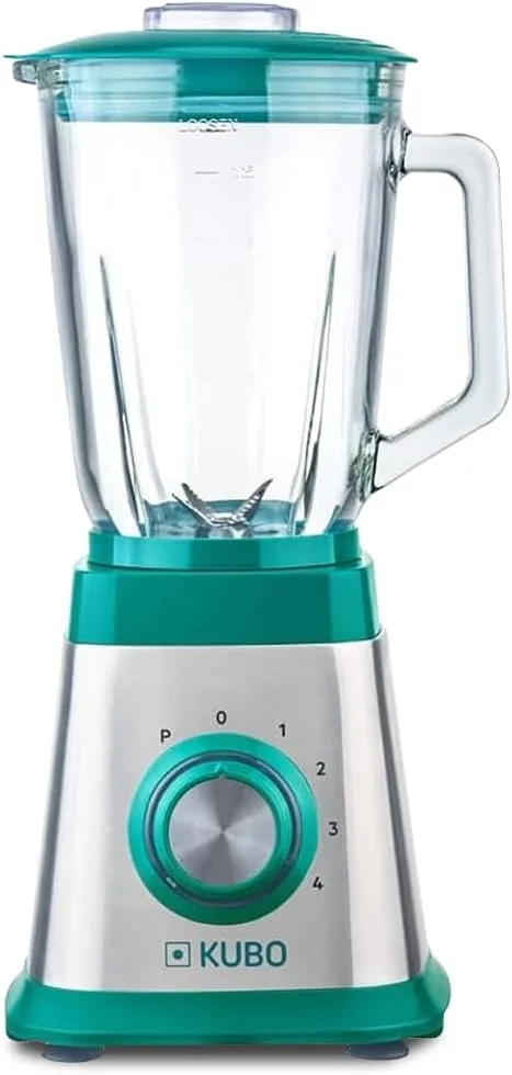 KUBO ▫️ Liquidificador de jarro de vidro - Jarro de vidro - Potência 1000W - 4 velocidades - 6 lâminas de aço inoxidável - Capacidade: 1,5l