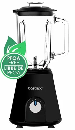 Bastilipo ▫️ Liquidificador BVA-800 N - Liquidificador de 800 W com 6 lâminas de aço inoxidável e jarro de vidro de 1,5 litros - 2 velocidades com função Pulse 2